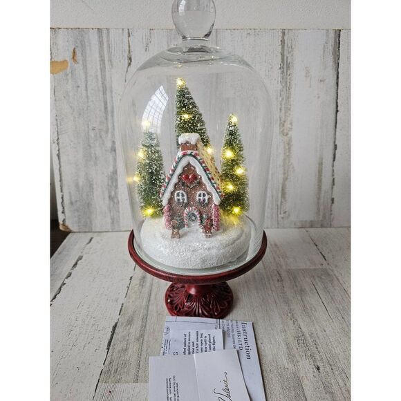 Valerie holiday scenes gingerbread house dome illuminated Xmas decor unique vint - Picture 1 of 10